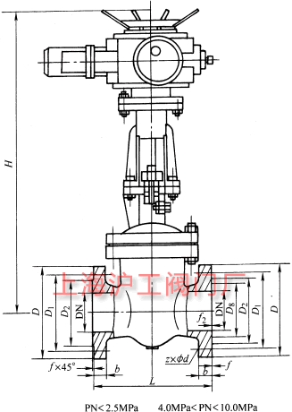 DKZ941H��DKZ941Y �� PN10~PN100 �������l�y��Ҫ���μ��Y(ji��)��(g��u)�ߴ�ʾ��D